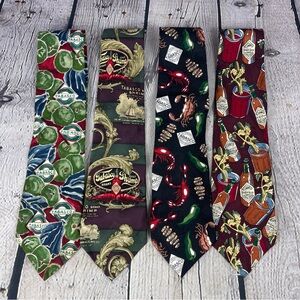 TABASCO Brand Neck Ties Lot Of 4 Mens 100% Silk Made In‎ USA